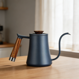 16oz Blue Stainless Steel Gooseneck Kettle Wood Handle